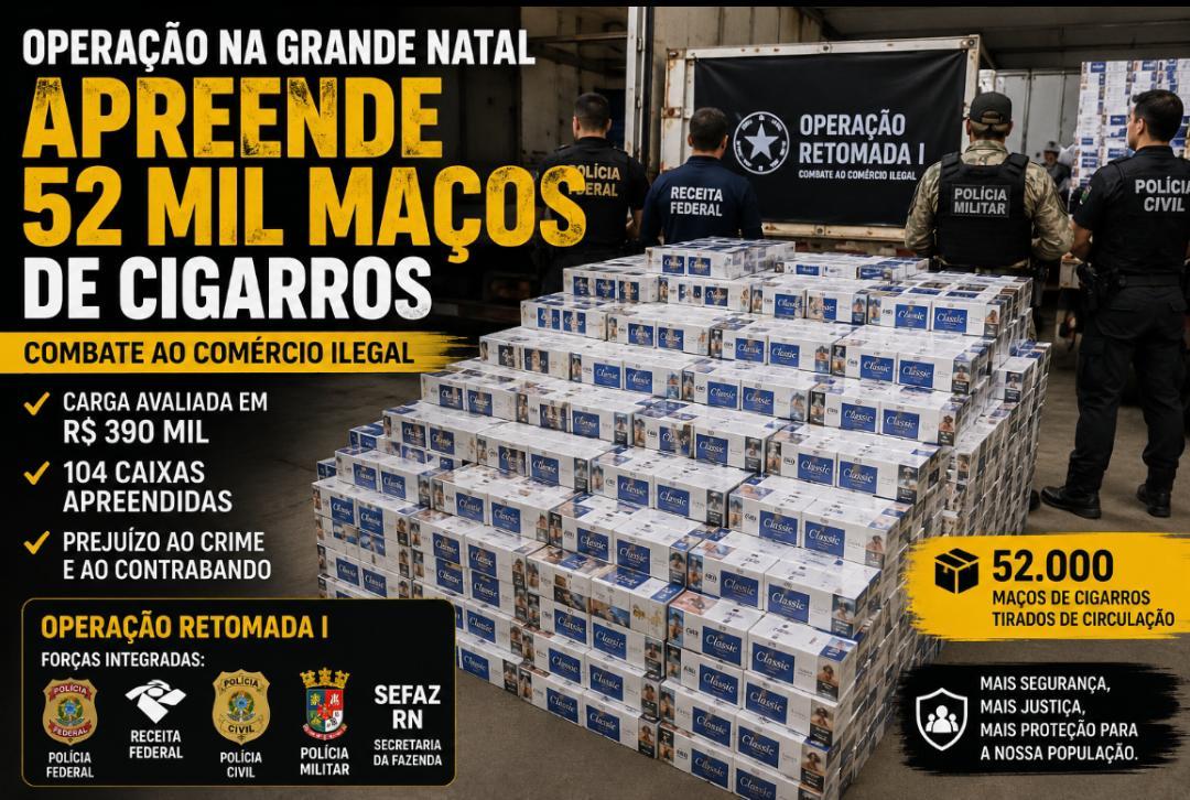 Operação apreende 52 mil maços de cigarros na Grande Natal e intensifica combate ao comércio ilegal