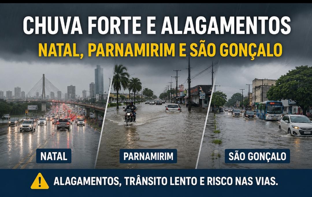 Chuvas castigam Natal e provocam caos no trânsito; acumulado de julho já supera média histórica do Inmet