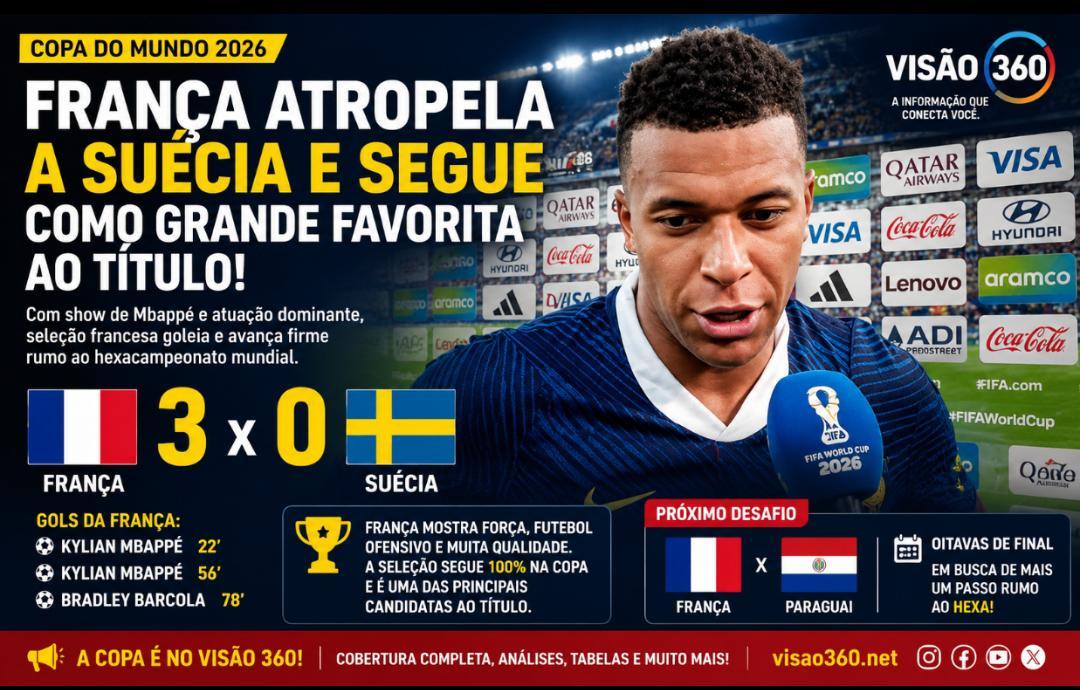 França dá show, goleia a Suécia e confirma favoritismo ao título da Copa do Mundo 2026