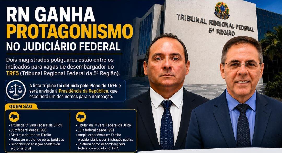 RN ganha protagonismo no Judiciário Federal com dois magistrados cotados para o TRF5
